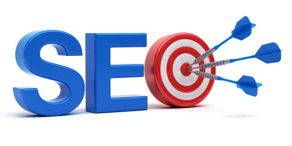 SEO graphic with the O displayed as a bullseye with 3 darts hitting the center